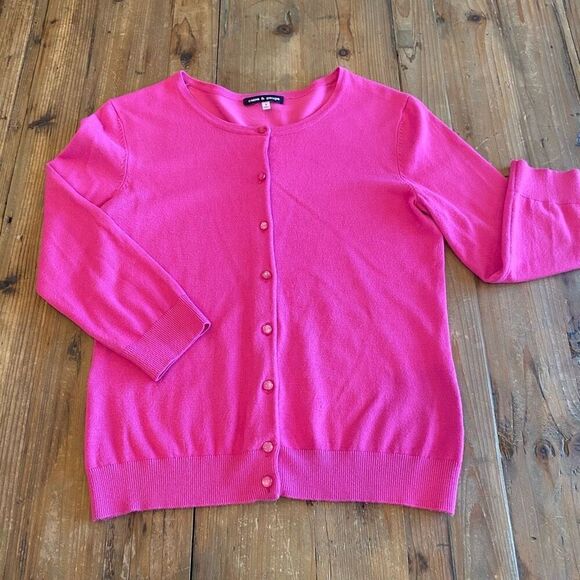 CABLE & Gage Button Down Cardigan Crew Neck Sweater Lightweight Bright P… - Picture 2 of 13